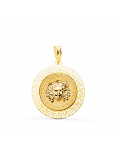 18K MEDALLA ORO AMARILLO MEDUSA CON BORDE CALADA Y GRECA MATIZADA 20 MM
