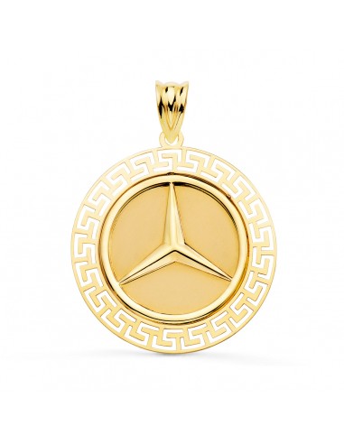 18K MEDALLA ORO AMARILLO ESTRELLA TRES PUNTAS CON BORDE DE GRECA CALADA. 27 MM