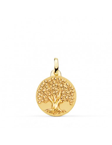 18K MEDALLA ORO AMARILLO ARBOL DE LA VIDA MATIZADA y BRILLO 16 MM