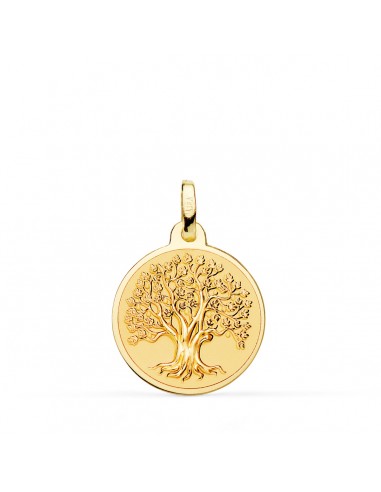 18K MEDALLA ORO AMARILLO ARBOL DE LA VIDA EN BRILLO Y FONDO MATIZADO 18 MM