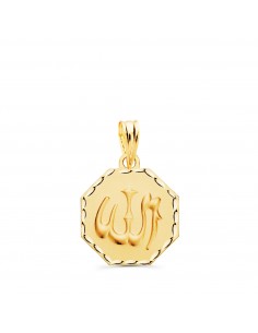 18K MEDALLA ORO AMARILLO ALA ES GRANDE OCTOGONO TALLADA Y MATIZADA 15X15 MM