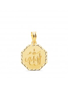 18K MEDALLA ORO AMARILLO ALA ES GRANDE OCTOGONO TALLADA Y MATIZADA 15X15 MM
