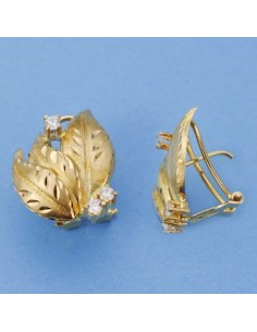 18K PENDIENTES HOJAS LAPIDADAS. 19 X 15 MM.
