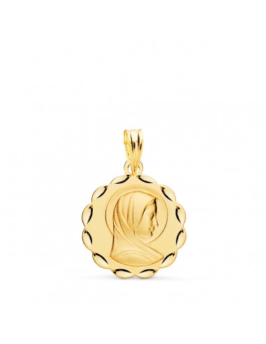 18K MEDALLA ORO AMARILLO VIRGEN MARIA MATIZADA Y TALLADA 17 MM