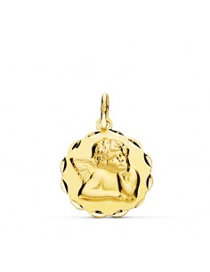 18K MEDALLA ORO AMARILLO ANGELITO BURLON ARCOS TALLADOS 14 MM LIGERO