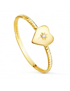18K SORTIJA ORO AMARILLO CORAZON CON DIAMANTE LABORATORIO TALLA BRILLANTE 0 008 QT. VS2 - G C. AMOR