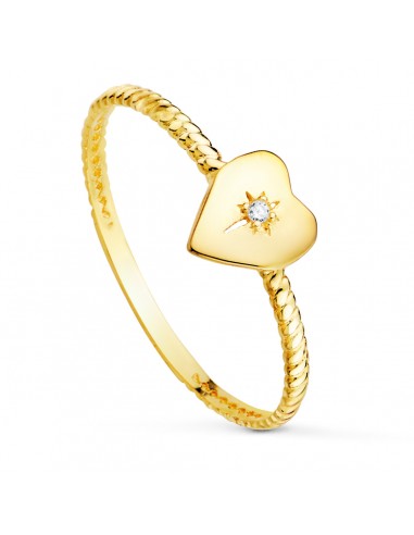 18K SORTIJA ORO AMARILLO CORAZON CON DIAMANTE LABORATORIO TALLA BRILLANTE 0 008 QT. VS2 - G C. AMOR