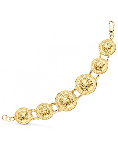 18K PULSERA ORO AMARILLO CON MEDUSAS DE 25 Y 20 MM EN BRILLO LARGO 20.5 CM