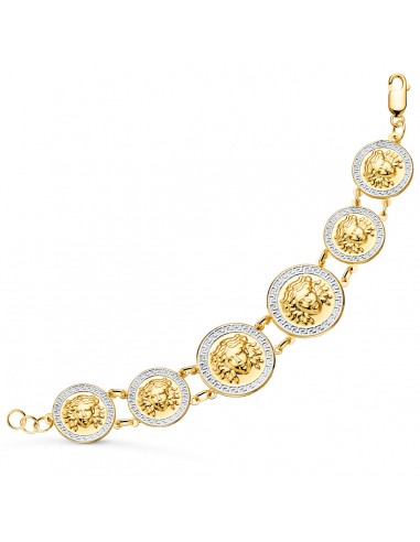 18K PULSERA ORO BICOLOR CON MEDUSAS DE 25 Y 20 MM EN BRILLO LARGO 20.5 CM