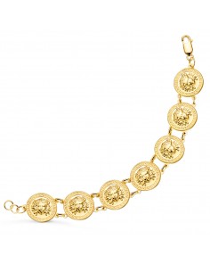 18K PULSERA ORO AMARILLO CON MEDUSAS REDONDAS EN BRILLO 20 MM LARGO 21.5 CM