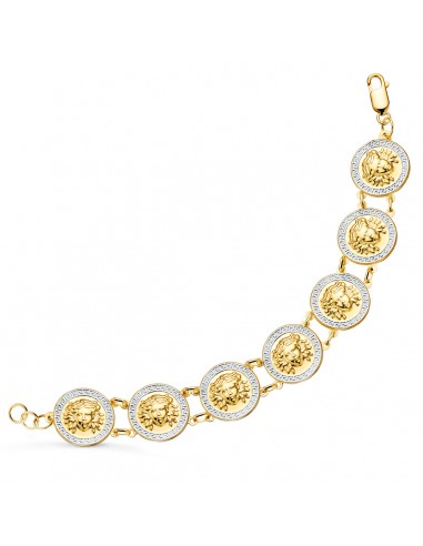 18K PULSERA ORO BICOLOR CON MEDUSAS REDONDAS EN BRILLO 20 MM LARGO 21.5 CM