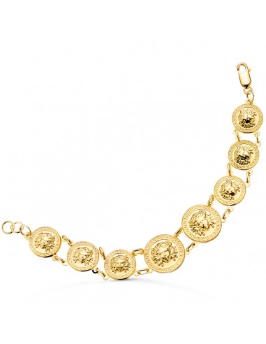 18K PULSERA ORO AMARILLO CON MEDUSAS DE 20 Y 15 MM LARGO 20.5 CM