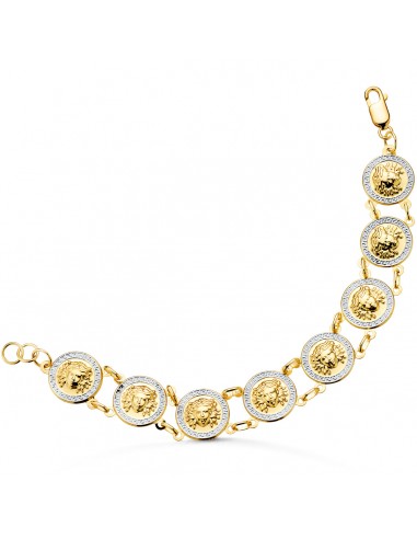 18K PULSERA ORO BICOLOR CON MEDUSAS REDONDAS EN BRILLO 15 MM LARGO 19CM