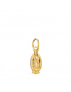18K MEDALLA ORO AMARILLO VIRGEN DE GUADALUPE MEXICO SILUETA MATIZADA 14 X 6 MM
