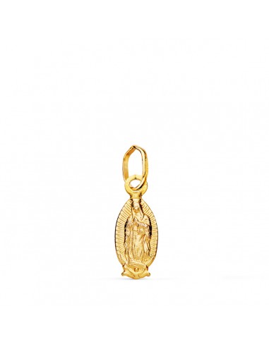 18K MEDALLA ORO AMARILLO VIRGEN DE GUADALUPE MEXICO SILUETA MATIZADA 14 X 6 MM