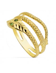 18K SORTIJA ORO AMARILLO SERPIENTE 2 VUELTAS ESMERALDAS