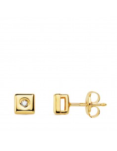 18K PENDIENTES CHATON ORO AMARILLO CUADRADO DIAMANTES LABORATORIO 0 030 QTS.G-VS2 CIERRE PRESION 5MM