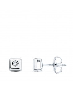 18K PENDIENTES CHATON ORO BLANCO CUADRADO DIAMANTES LABORATORIO  0 030 QTS. G-VS2 CIERRE PRESION 5 MM