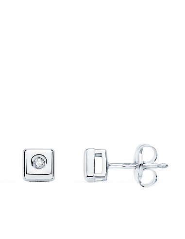 18K PENDIENTES CHATON ORO BLANCO CUADRADO DIAMANTES LABORATORIO  0 030 QTS. G-VS2 CIERRE PRESION 5 MM