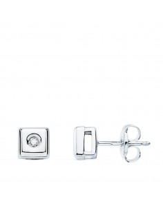 18K PENDIENTES CHATON CUADRADO ORO BLANCO DIAMANTES LABORATORIO 0 040 QTS. G-VS2 CIERRE PRESION 5 5 MM
