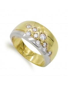 18K SORTIJA ORO BICOLOR ANCHA Y CIRCONITAS