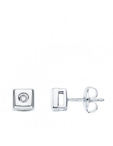 18K PENDIENTES CHATON CUADRADO ORO BLANCO DIAMANTES LABORATORIO 0 040 QTS. G-VS2 CIERRE PRESION 5 5 MM