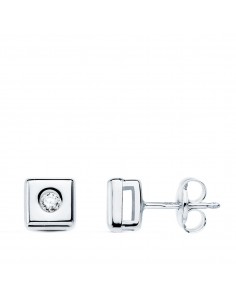 18K PENDIENTES ORO BLANCO CUADRADOS 6X6MM DIAMANTES LABORATORIO 0 100 QTS. G-VS2. CIERRE PRESION
