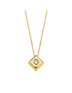 18K GARGANTILLA ORO AMARILLO CHATON ROMBO 4 5 MM DIAMANTE LABORATORIO 0 015 QTS. G-VS2 CADENA 42CM