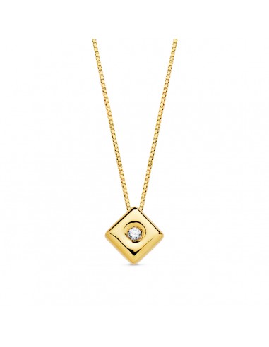 18K GARGANTILLA ORO AMARILLO CHATON ROMBO 4 5 MM DIAMANTE LABORATORIO 0 015 QTS. G-VS2 CADENA 42CM