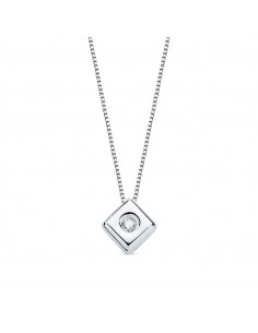 18K GARGANTILLA ORO BLANCO CHATON ROMBO 6X4 5 MM DIAMANTE LABORATORIO 0 015 QTS. G-VS2. CADENA 42CM