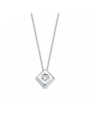 18K GARGANTILLA ORO BLANCO CHATON ROMBO 6X4 5 MM DIAMANTE LABORATORIO 0 015 QTS. G-VS2. CADENA 42CM