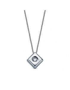 18K GARGANTILLA ORO BLANCO CHATON ROMBO 5 5 MM. DIAMANTE LABORATORIO 0 020 QTS. G-VS2. CADENA 42CM