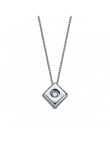18K GARGANTILLA ORO BLANCO CHATON ROMBO 5 5 MM. DIAMANTE LABORATORIO 0 020 QTS. G-VS2. CADENA 42CM