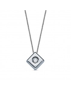 18K GARGANTILLA ORO BLANCO ROMBO 6MM. DIAMANTE LABORATORIO 0 050 QTS. G-VS2. CADENA 42CM