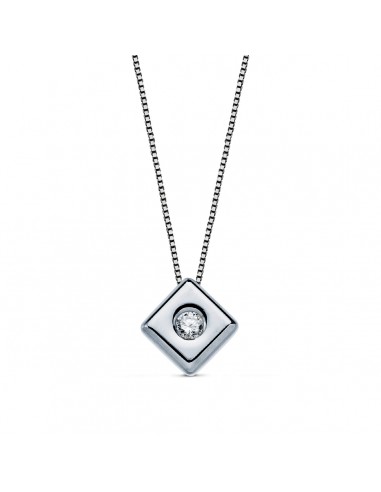 18K GARGANTILLA ORO BLANCO ROMBO 6MM. DIAMANTE LABORATORIO 0 050 QTS. G-VS2. CADENA 42CM