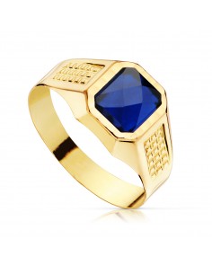 18K SELLO ORO AMARILLO CADETE HUECO PIEDRA ZAFIRO SPINEL 7 X 6 MM.
