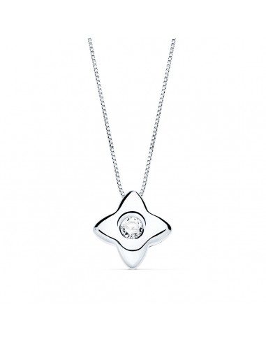 18K GARGANTILLA ORO BLANCO ESTRELLA 6MM CON DIAMANTE LABORATORIO 0 050 QTS. G-VS2. CADENA 42CM