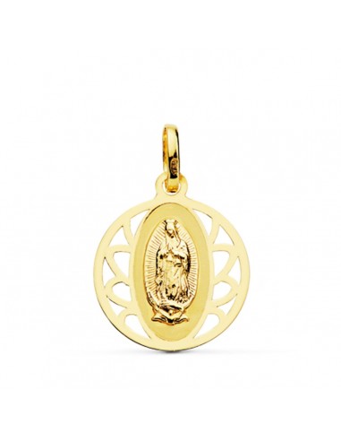 18K MEDALLA ORO AMARILLO VIRGEN GUADALUPE CERCO REDONDO 16 MM