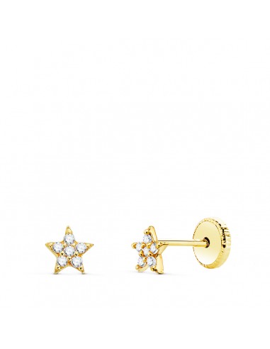 18K PENDIENTES ORO AMARILLO ESTRELLAS CON DIAMANTES LABORATORIO 0 06 QTS VS2-G. MEDIDA: 4X4 MM. CIERRE TUERCA