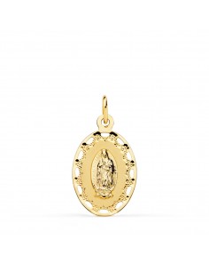 18K MEDALLA ORO AMARILLO VIRGEN DE GUADALUPE CERCO CALADO 23X14 MM