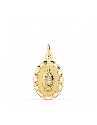 18K MEDALLA ORO AMARILLO VIRGEN DE GUADALUPE CERCO CALADO 23X14 MM
