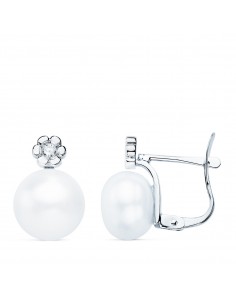 18K PENDIENTES ORO BLANCO DIAMANTES LABORATORIO 0 06 QTS G-VS2. PERLA 9 MM. MEDIDA: 13X9 MM CIERRE CATALAN
