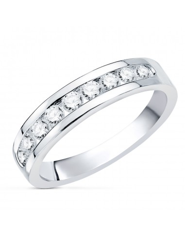 18K ALIANZA O ANILLO ORO BLANCO 9 DIAMANTES DE LABORATORIO 0 50 QTS. PUREZA VS2 COLOR G TALLA BRILLANTE