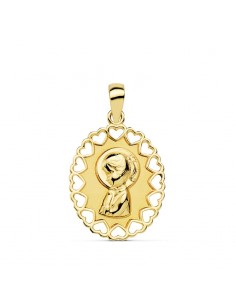18K MEDALLA ORO AMARILLO VIRGEN NIÑA OVAL CALADO 15X12 MM