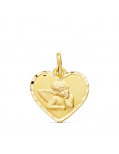 18K MEDALLA ORO AMARILLO CORAZON ANGELITO BURLON BORDES TALLADOS. 14 MM C. AMOR