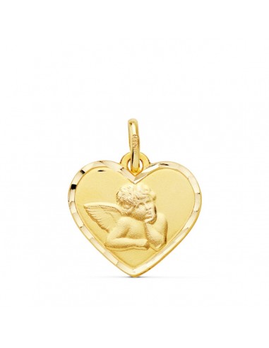 18K MEDALLA ORO AMARILLO CORAZON ANGELITO BURLON BORDES TALLADOS. 14 MM C. AMOR