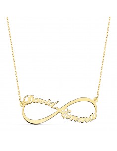 18K GARGANTILLA ORO AMARILLO INFINITO PERSONALIZADO 2 NOMBRES 35 MM CADENA 44+2 CM
