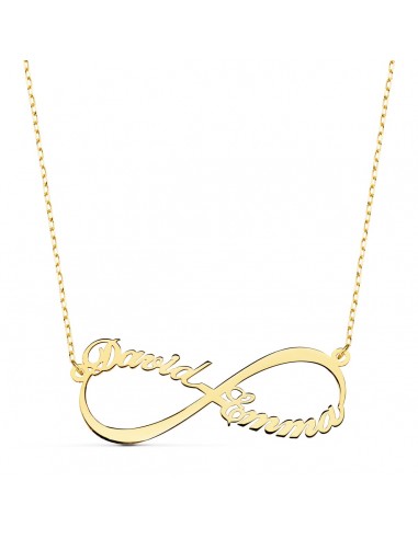 18K GARGANTILLA ORO AMARILLO INFINITO PERSONALIZADO 2 NOMBRES 35 MM CADENA 44+2 CM