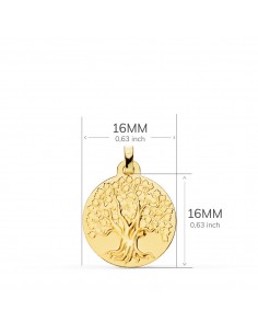 18K MEDALLA ORO AMARILLO ARBOL DE LA VIDA MATIZADA 16 MM 2