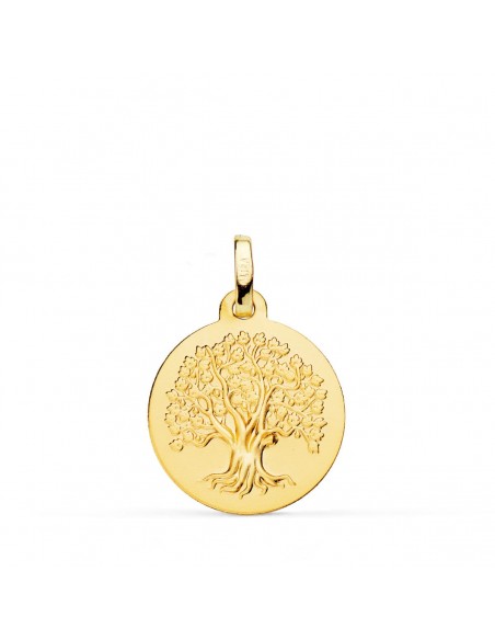 18K MEDALLA ORO AMARILLO ARBOL DE LA VIDA MATIZADA 18 MM